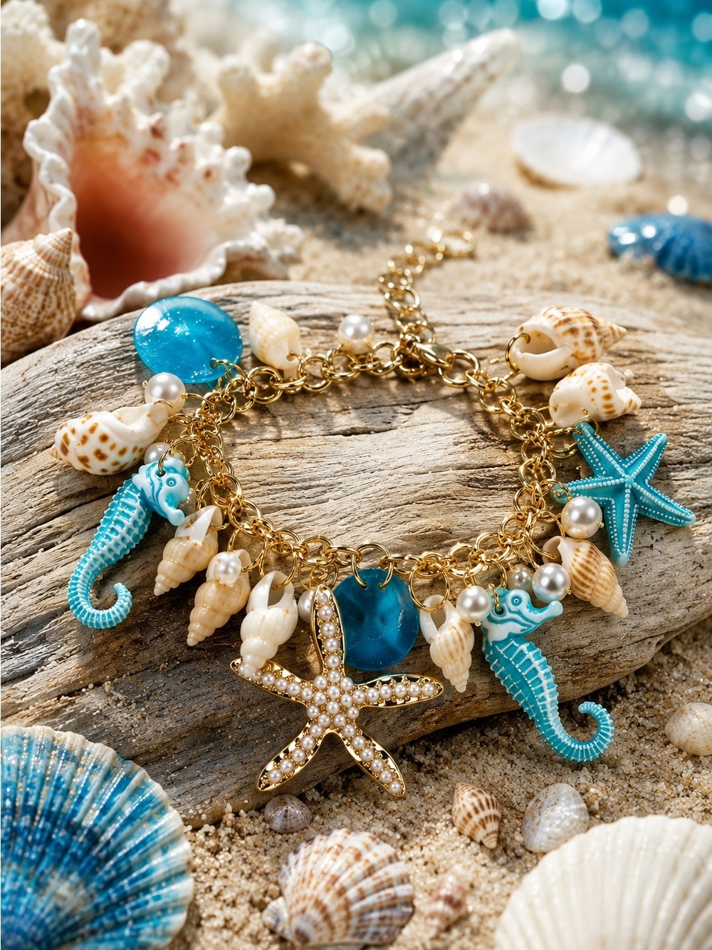 Turquoise & Gold Seaside Charm Bracelet - Picture 9 of 9